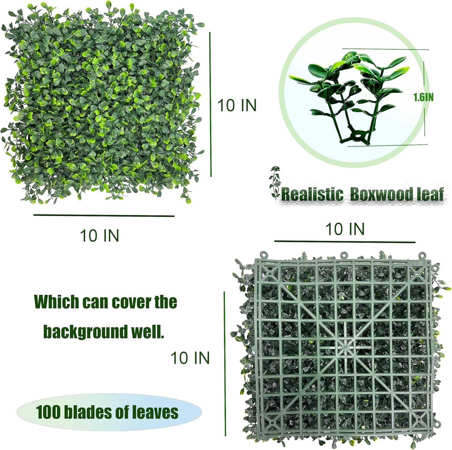 Artificial Grass Wall Panel, 10 inches × 10 inches (8-piece set)