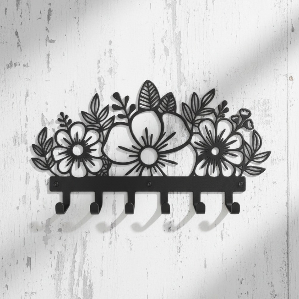 Rustic Metal Wall Mounted Coat Rack Art Hanger Hallway Decor