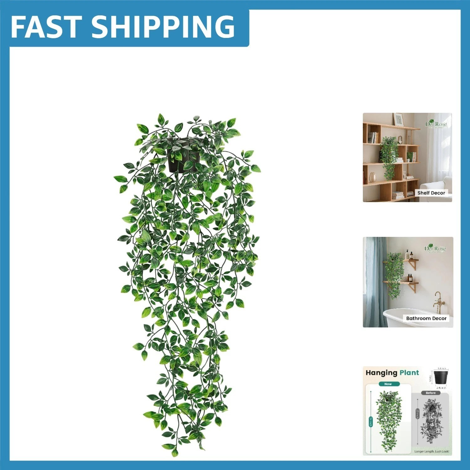 Cascading 34-Inch Hanging Plant – Low Maintenance Wall Decor for Home & Office