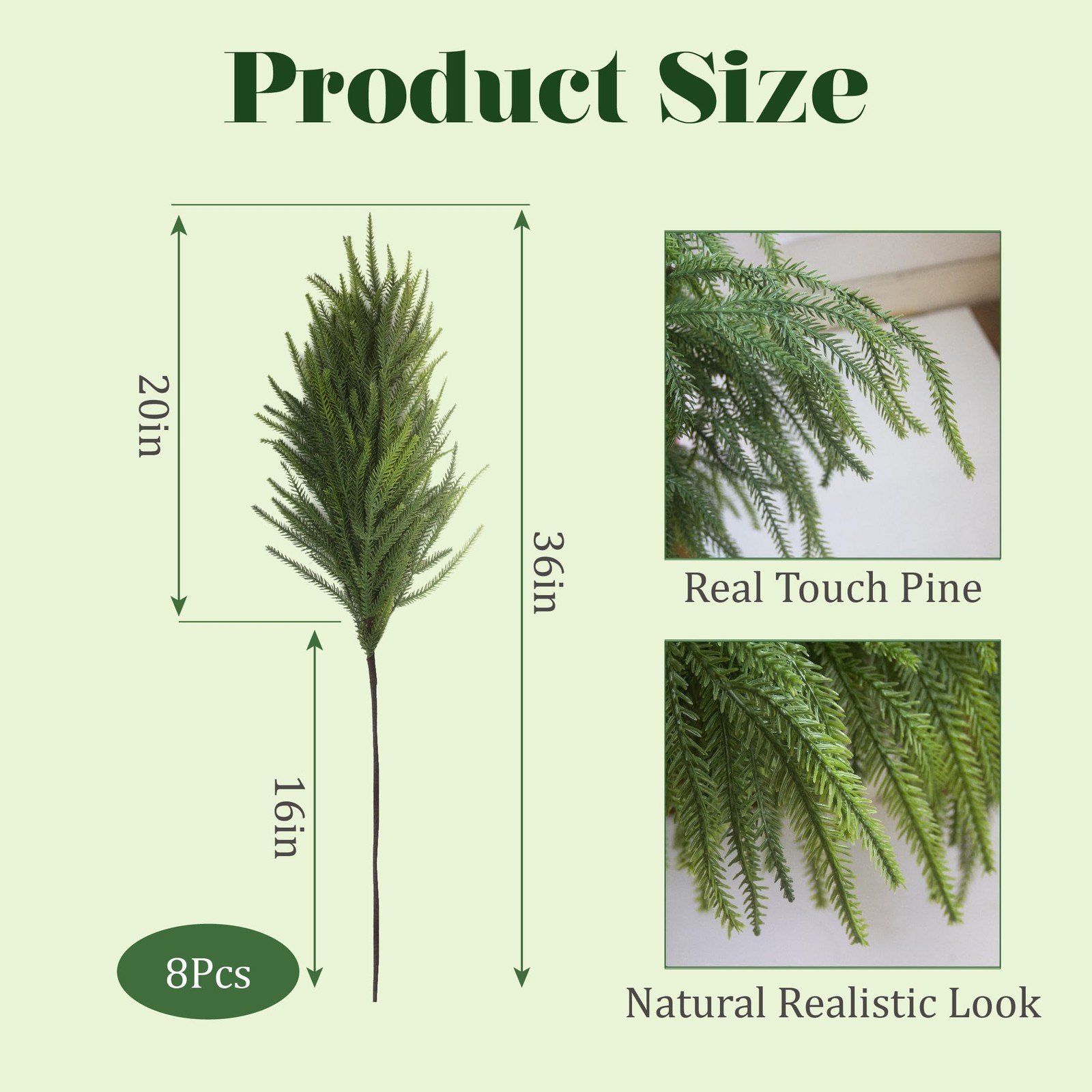 8 Pack 36 Inch Real Touch Christmas Norfolk Pine Branches – Artificial Greene…