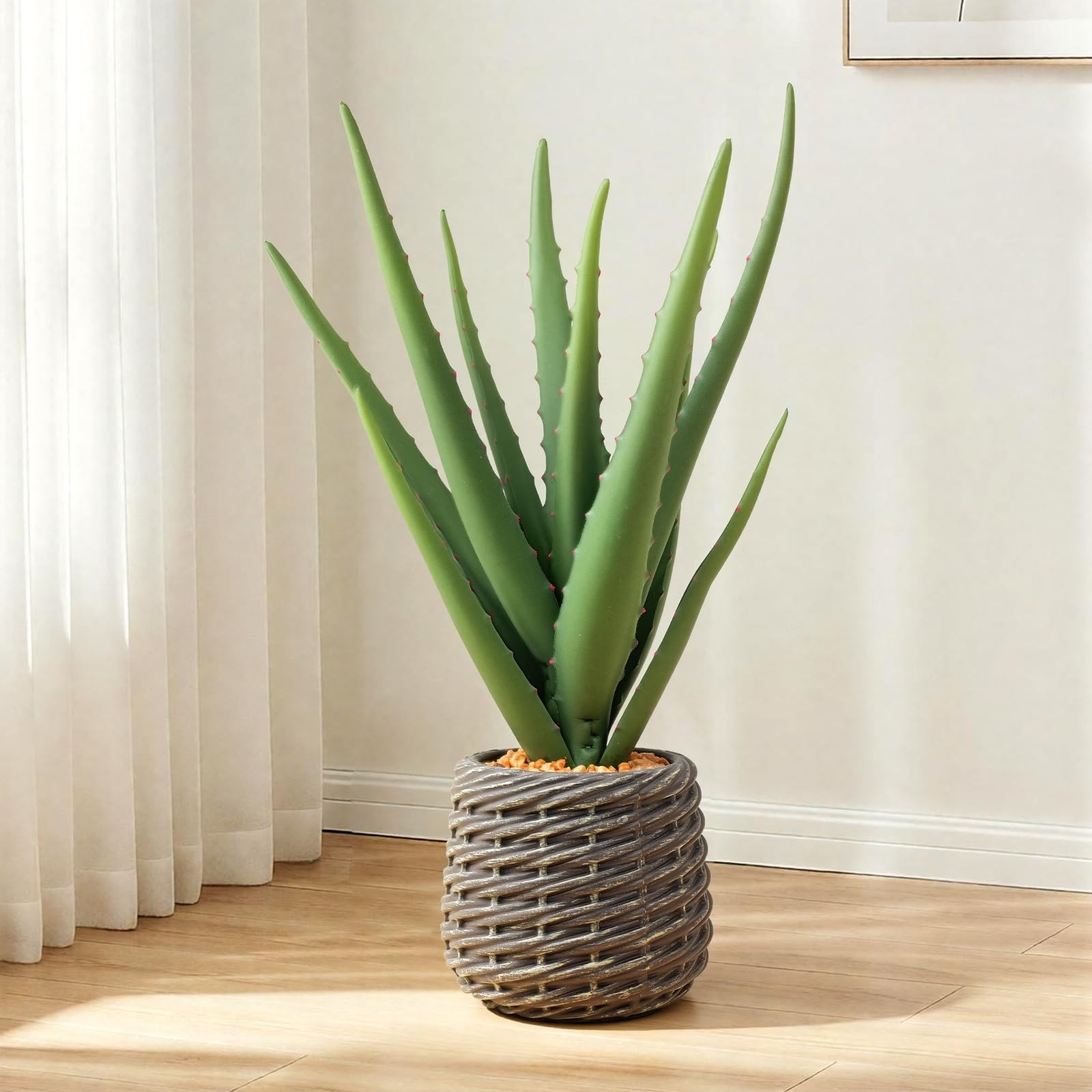 1.5ft Artificial Agave Plants, 18″ Fake Aloe Vera Plant with 13 Leaves in Bro…