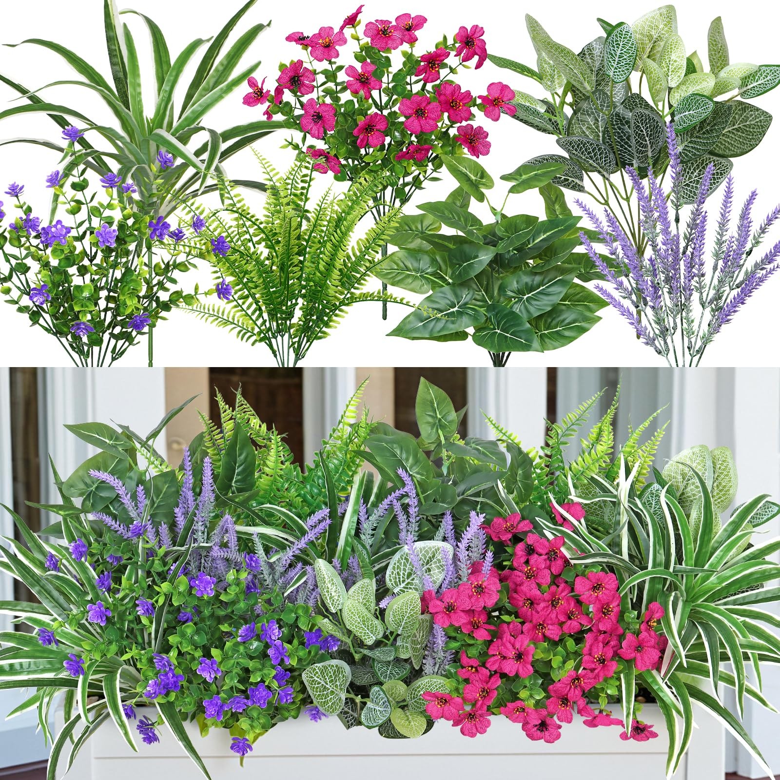Best DEMIUKO 20 Bundles Artificial Plants Outdoor Fake Flowers UV Resistant Faux