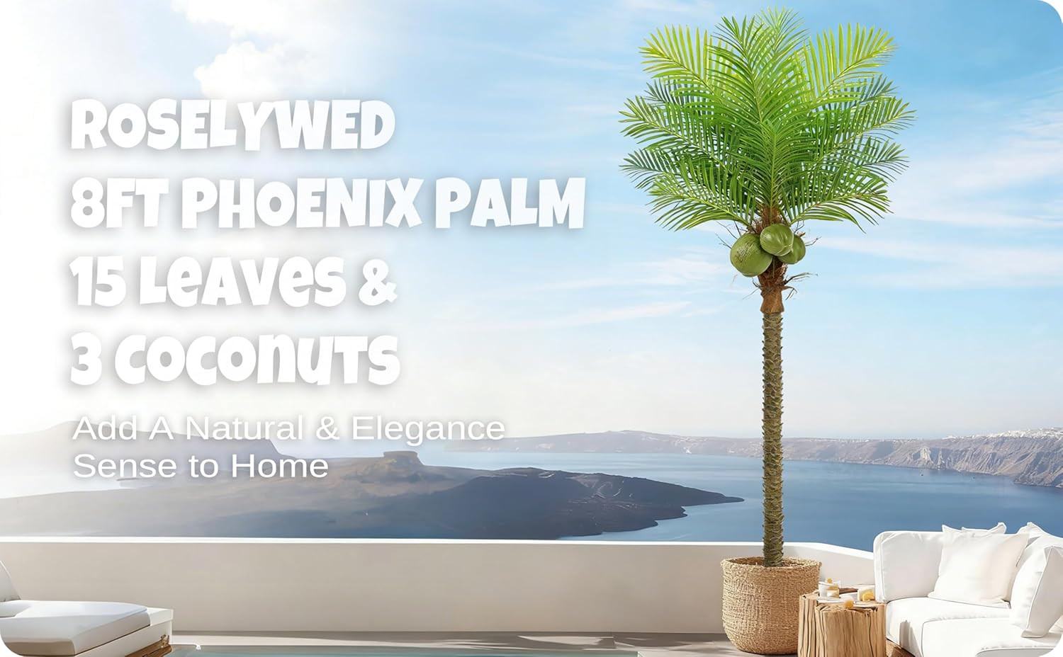 8FT Artificial Phoenix Palm Tree with Coconut Fruits for Indoor/Outdoor Decor
