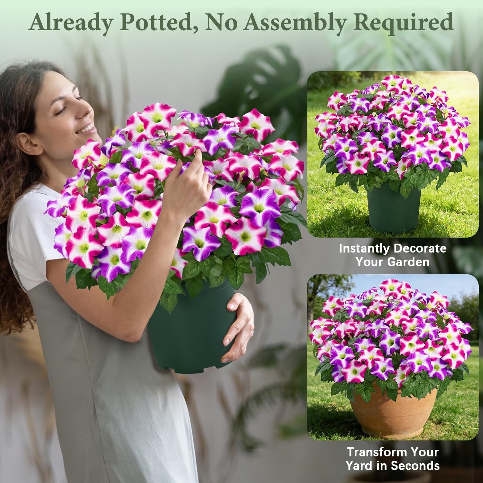 MARTINE MALL Artificial Flowers for Outdoors, 2 Potted Realistic Fake Outdoor