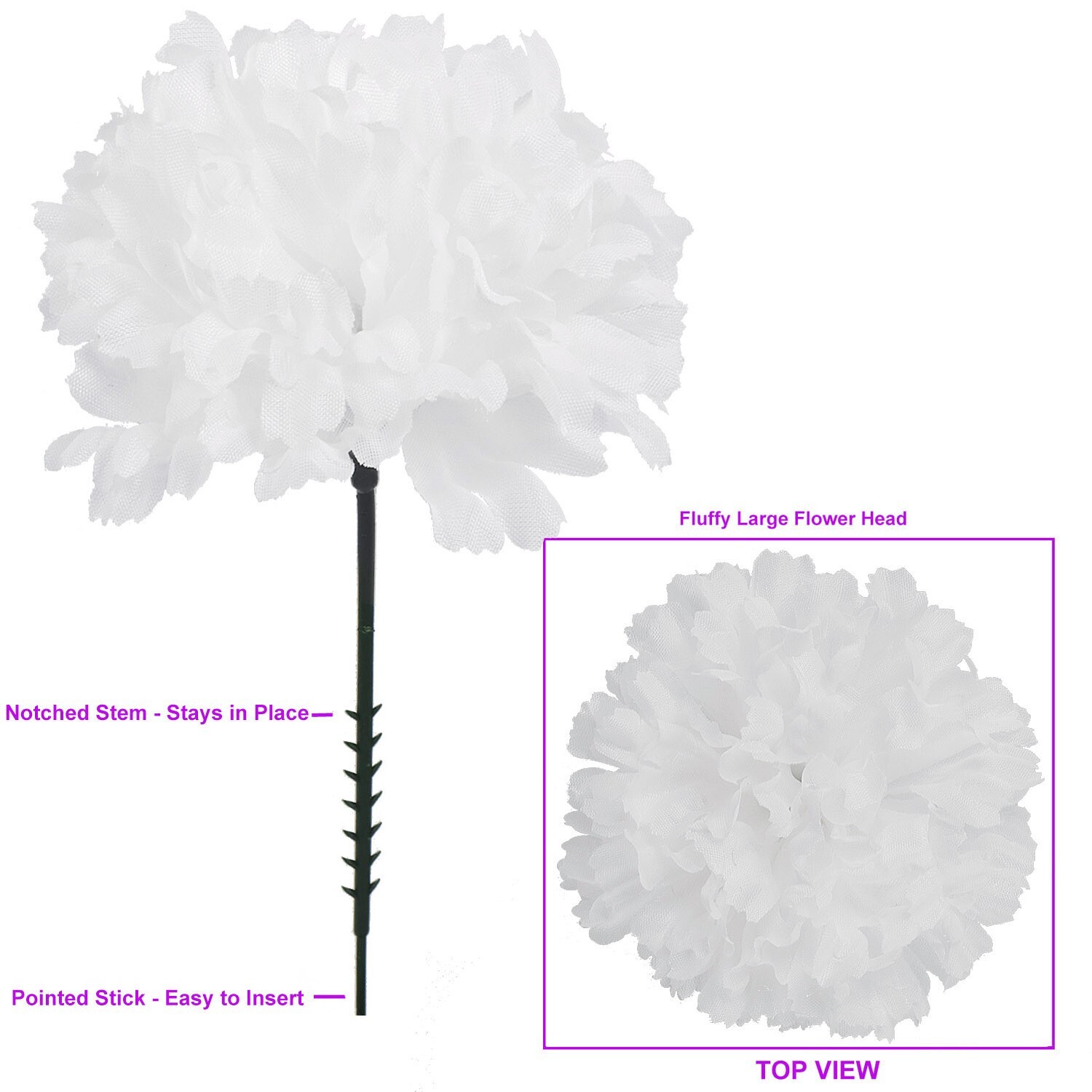 100 White Silk Carnation Picks: 5″ Floral Stems for Events, D?cor