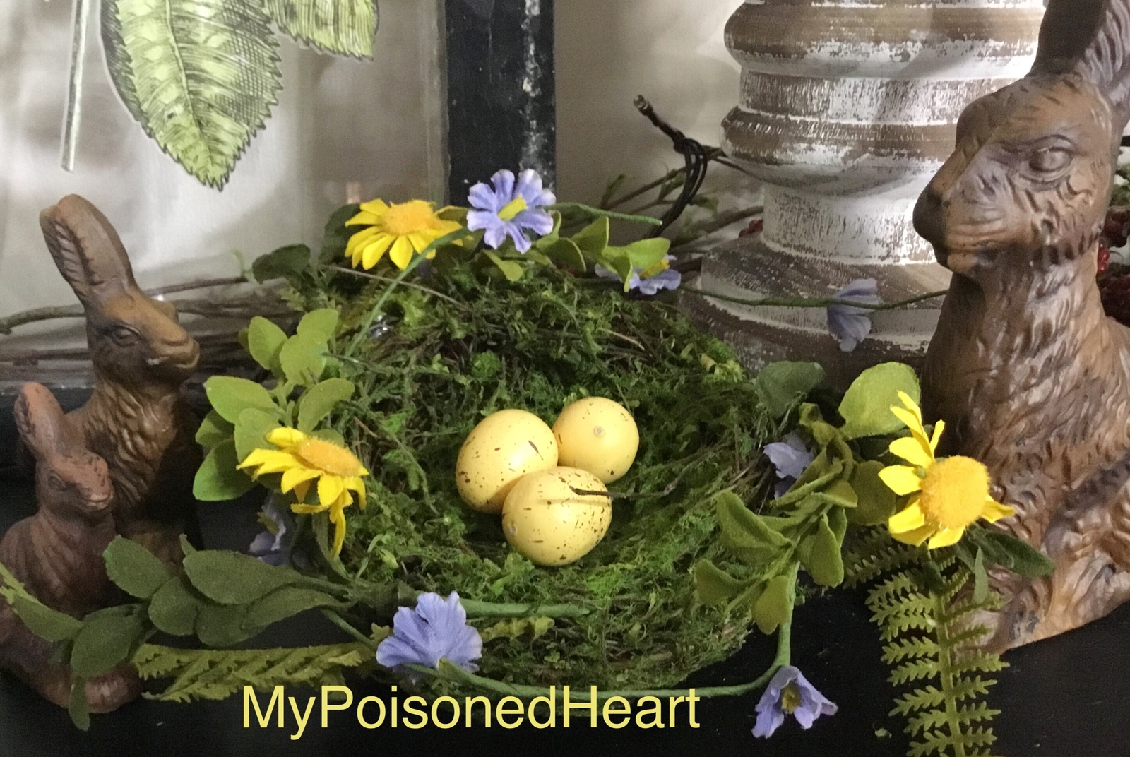 Lg. 6” Mossy Daisy Bird Nest Yellow Daisies Floral Summer Spring Birds Nest
