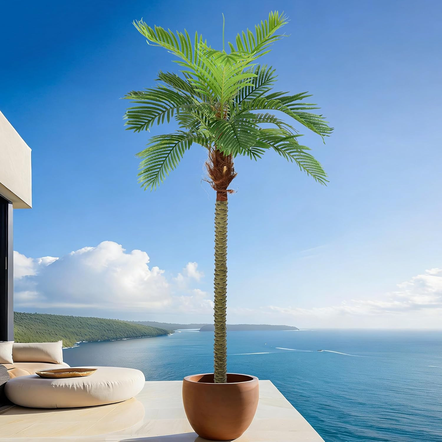 8Ft Artificial Palm Tree – Faux Triple Phoenix for Indoor/Outdoor Decor
