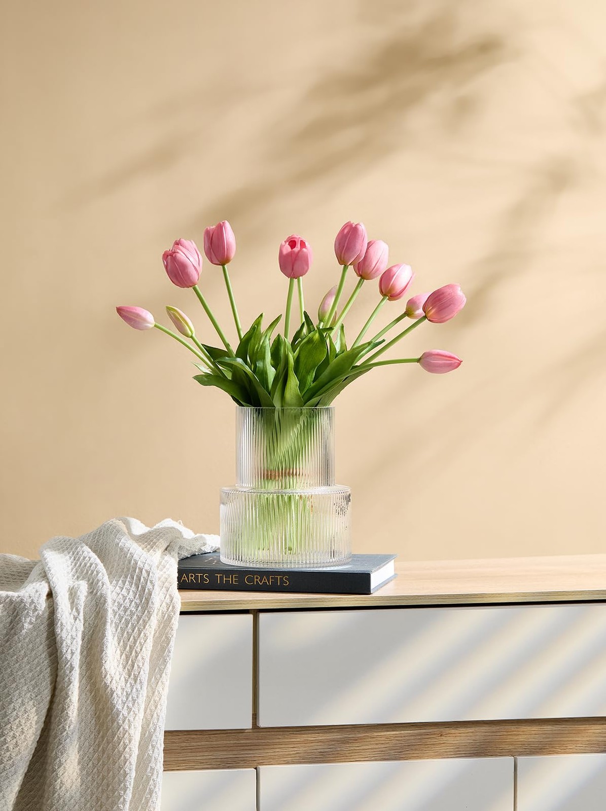 Deep Pink Tulips Artificial Flowers Real Touch Latex Bouquet Decor 15 PCS