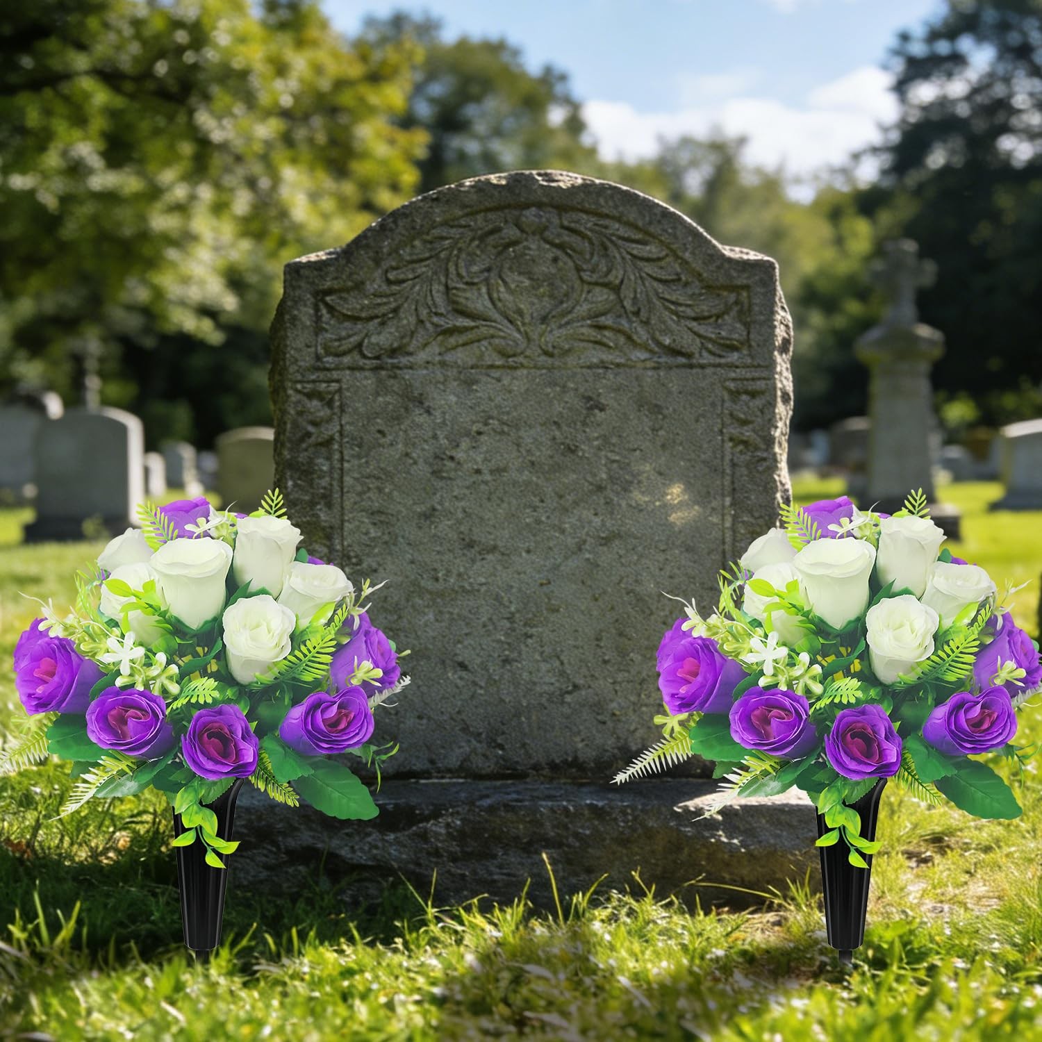Artificial Cemetery Flowers,Cemetery Flowers for Grave,Outdoor Grave Decorati…