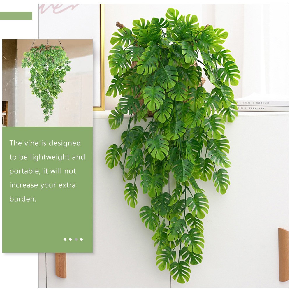 2 Pcs Monstera Hanging Fake Plant Faux Plants Artificial Wall Decor