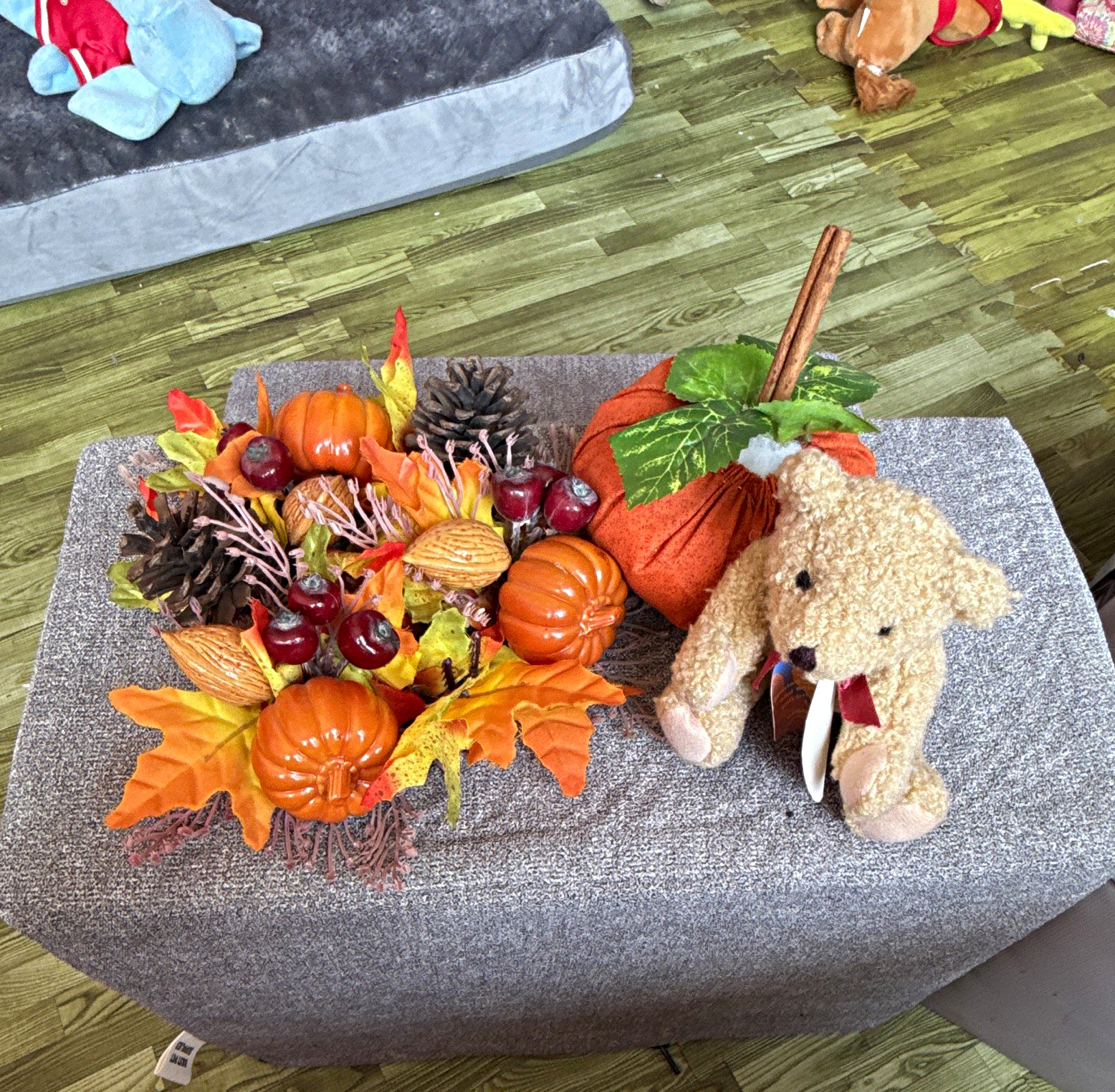 Artificial Fall Table Centerpiece Arrangement Pumpkins Maple Leaves Pinecones