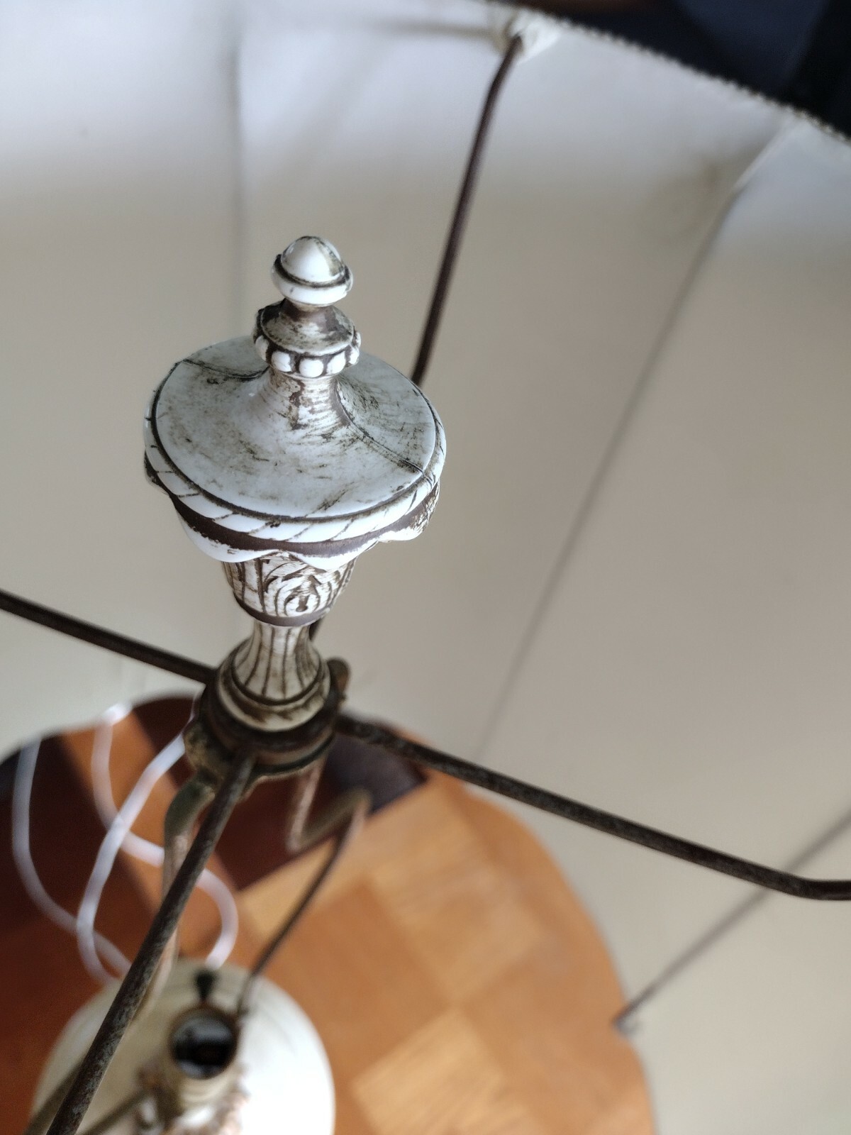 Vintage Antique Glass Lamp Decorated Floral and Bird inside 36″ tall SEE SEE