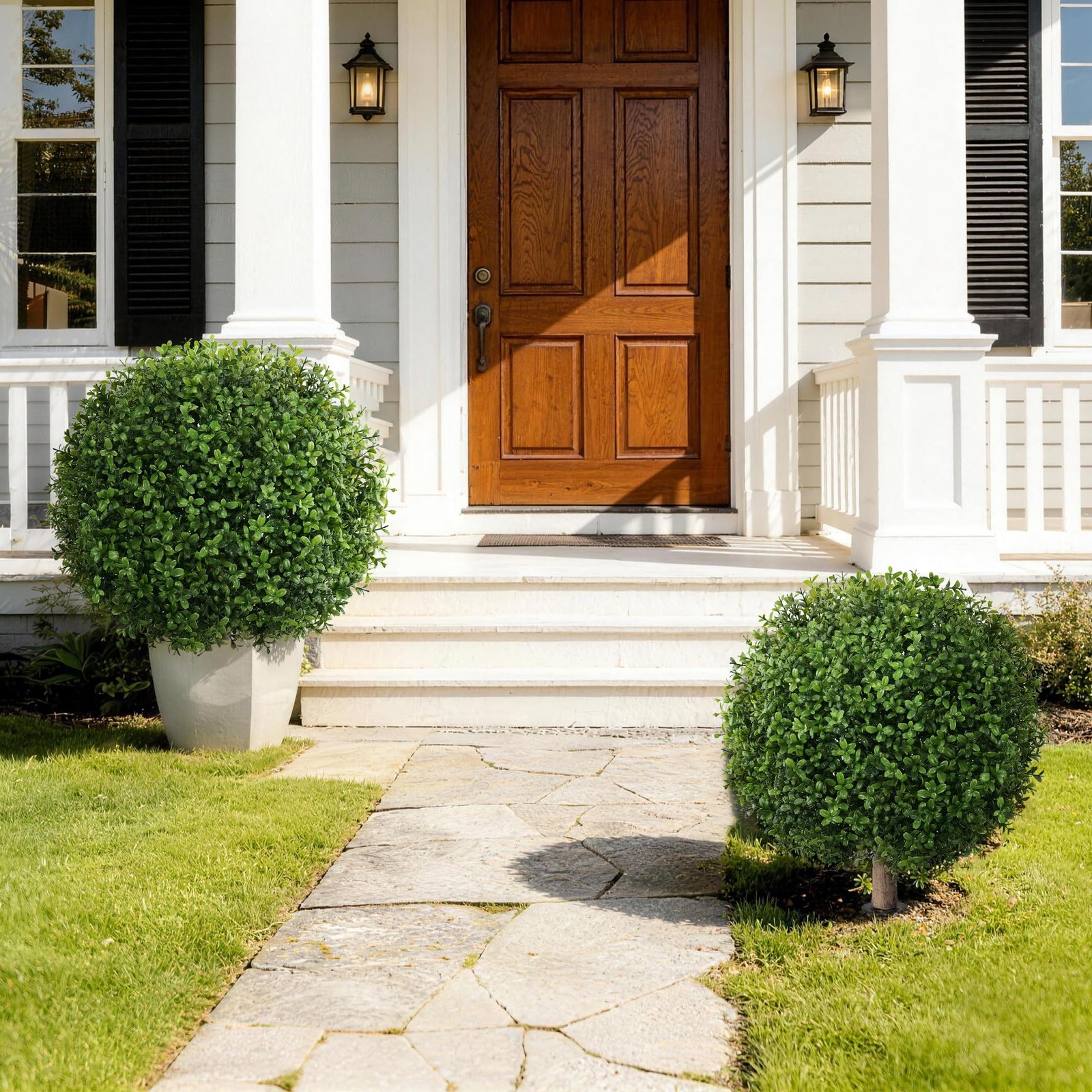 Artificial Boxwood Topiary Trees for Outdoor Set of 2 Fake Plant Bushes with …