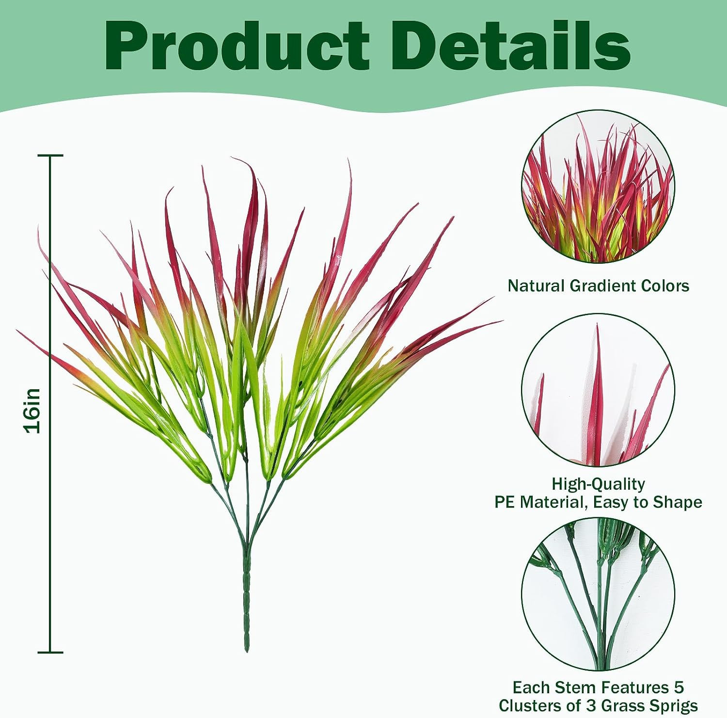 12 Bundles Artificial Outdoor Plants UV Resistant Fake Grass Plants Faux Plastic