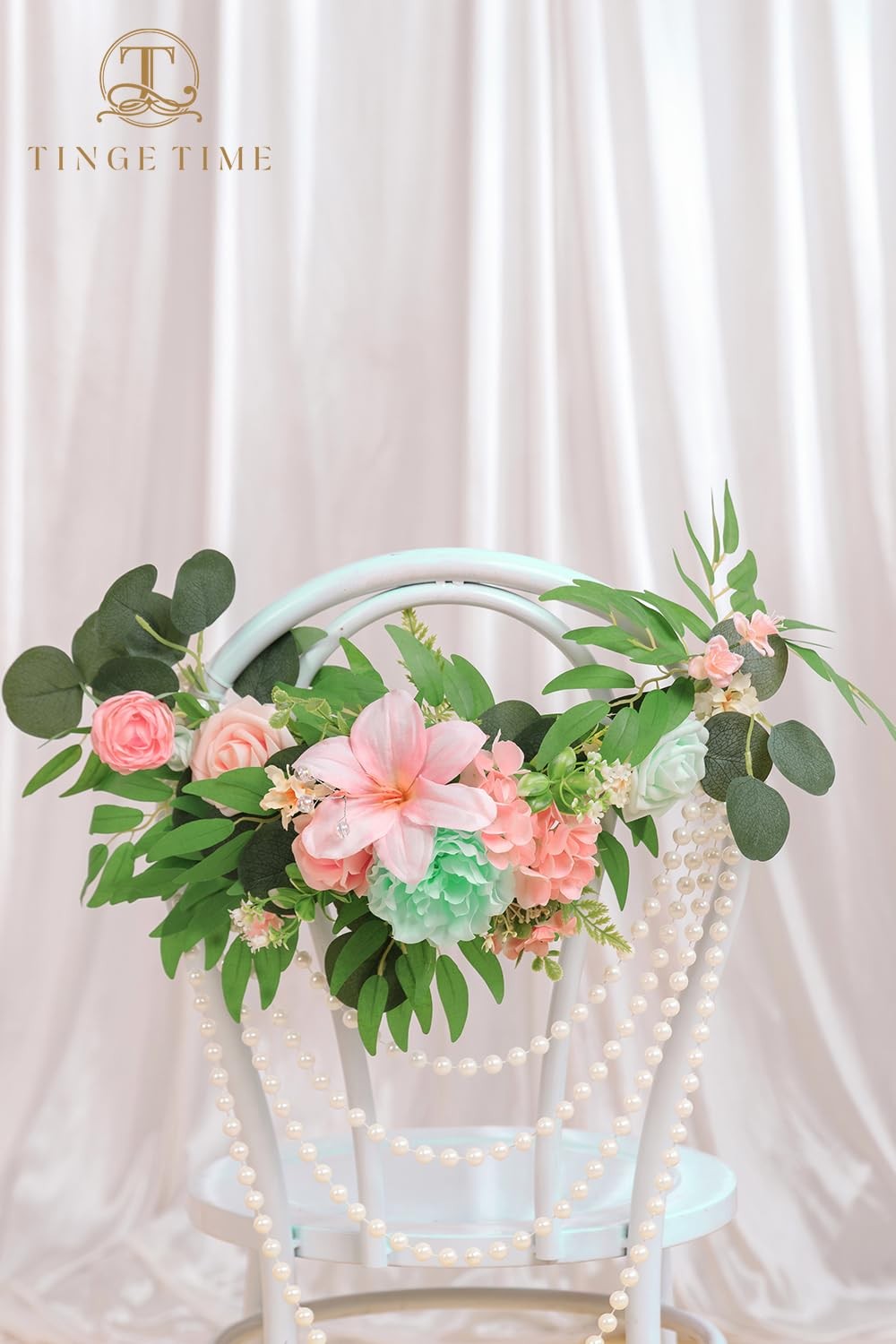 2pcs Artificial Flowers Candelabras Decoration, Mint Green & Pink Floral Swag…