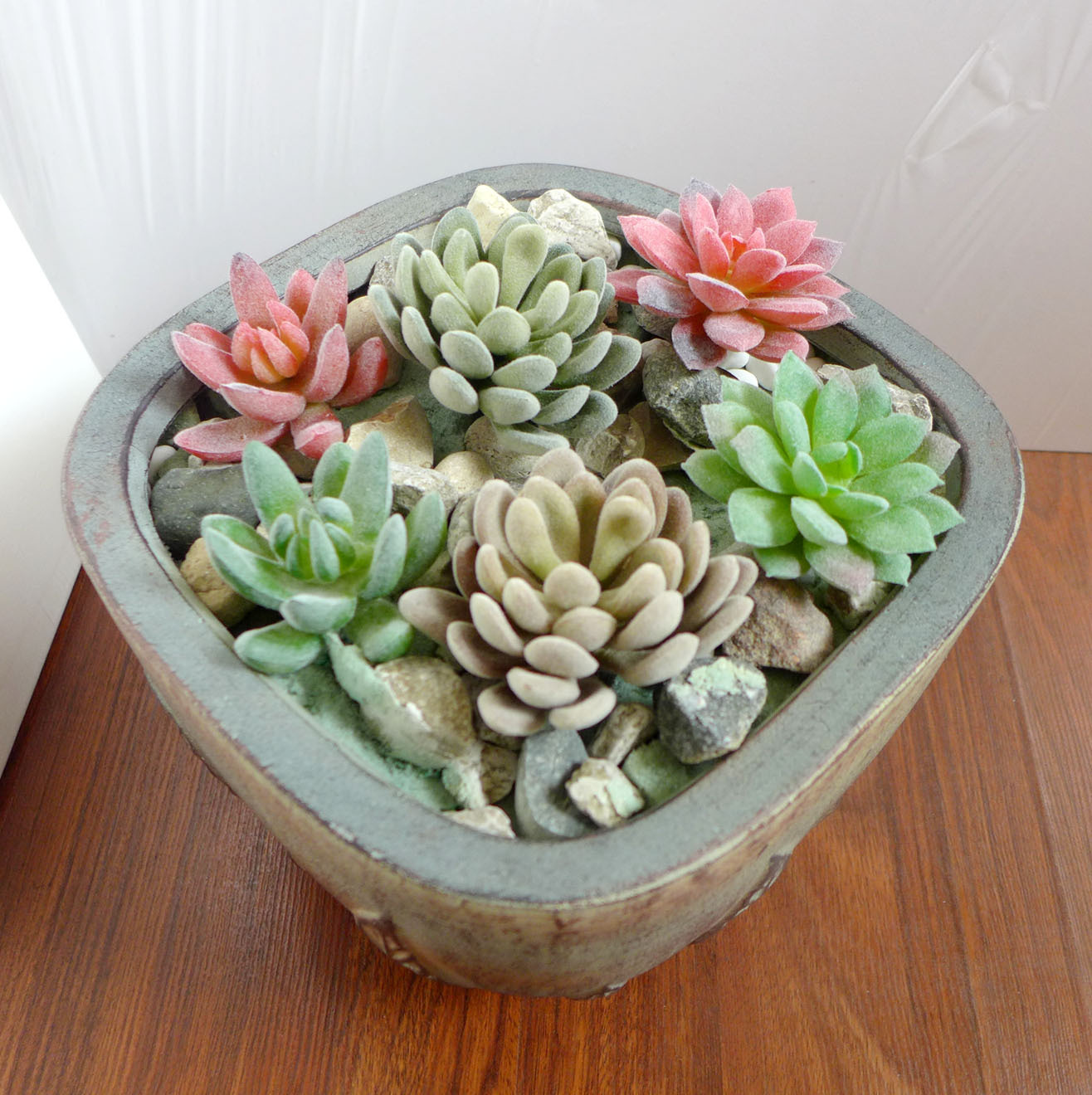 Artificial Flocking Grass Set of 6 Mini Succulents Plants Home Garden Decora