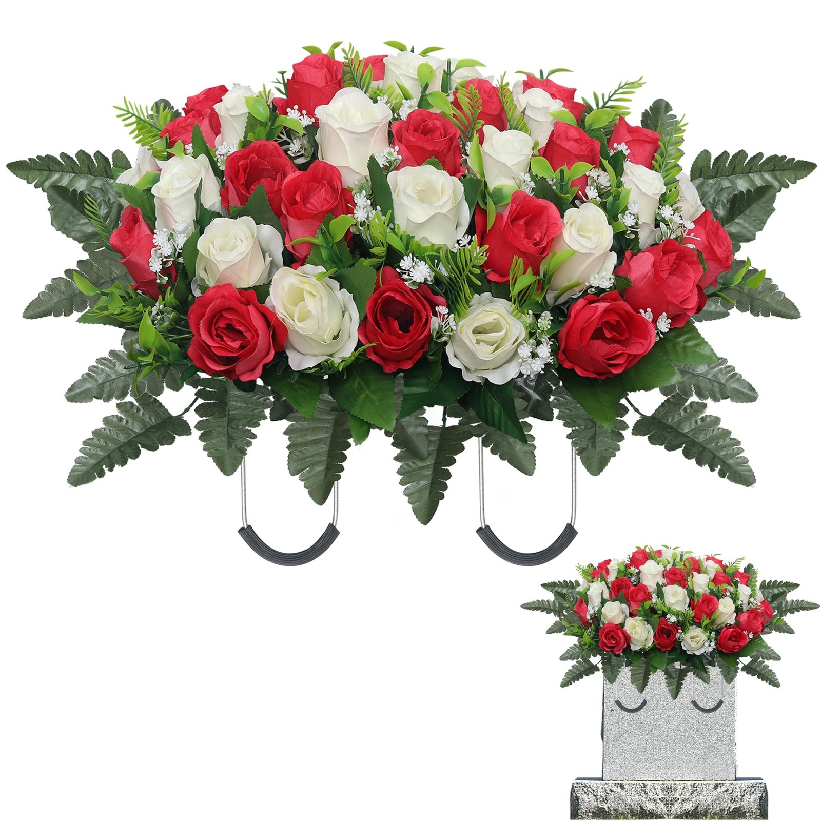 Artificial Cemetery Flowers Saddle – Grave Decoration Headstone Flower Rose O