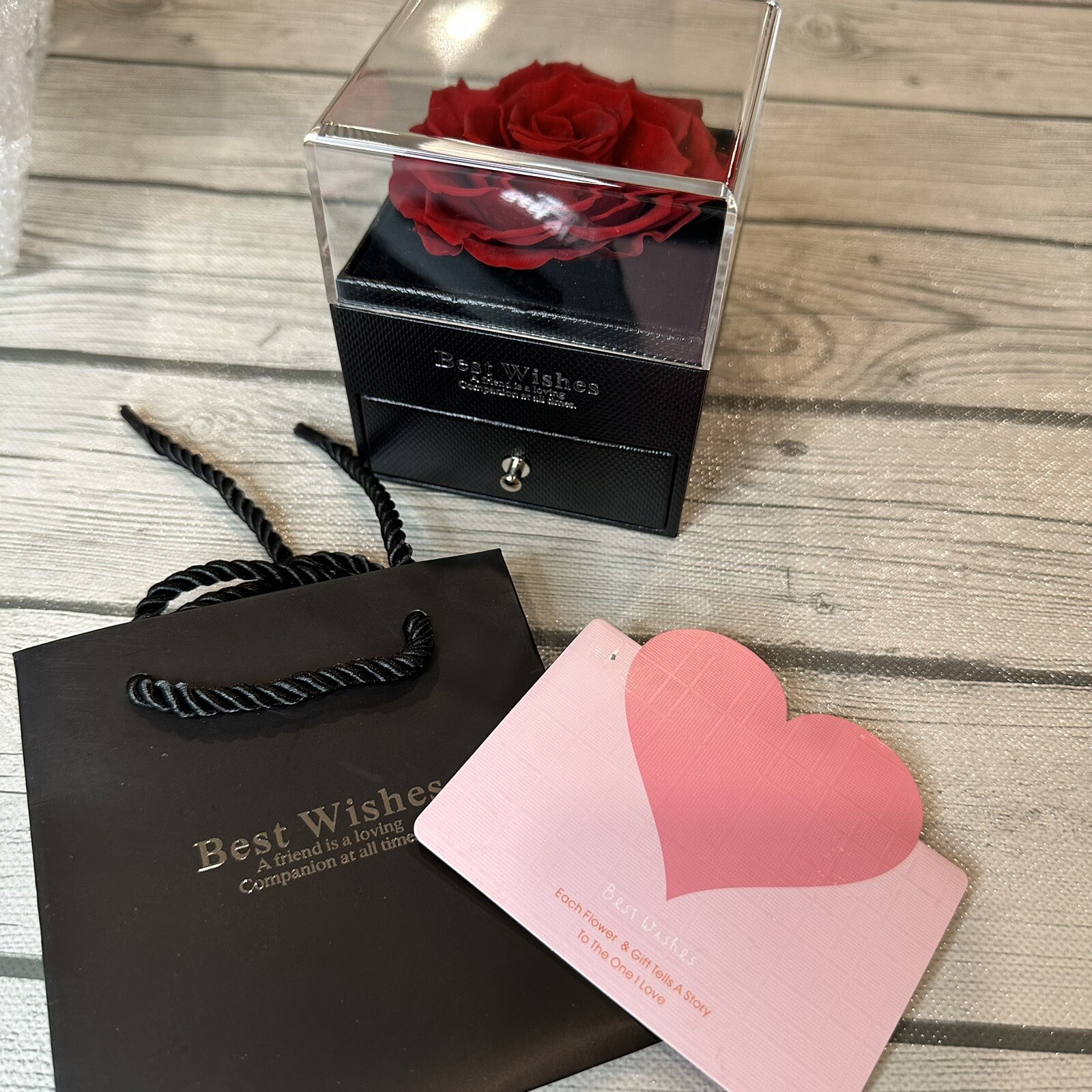 REAL Preserved Eternity Forever Rose Luxury Box Holiday Wedding Gift & Necklace