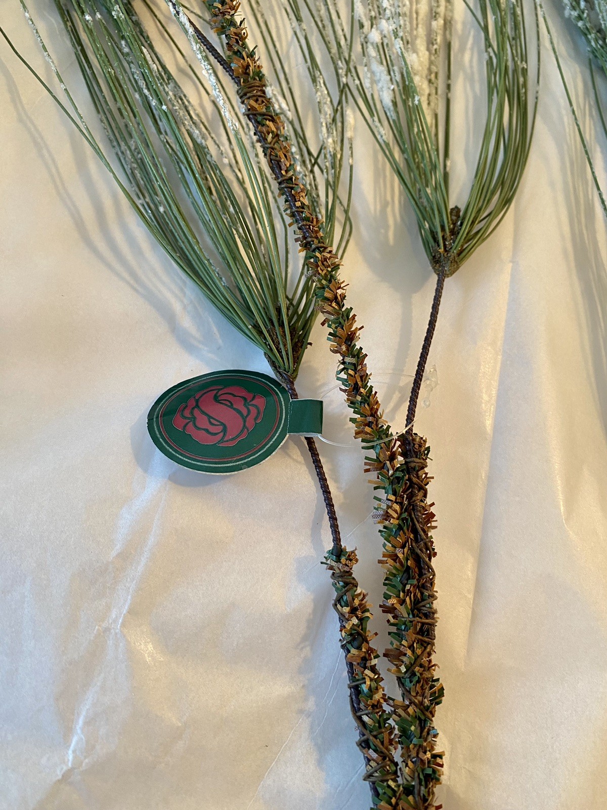 3 Green Frosted Icy Faux Pine Floral Pick Stems w/ Plastic Bead Ice 36″ Lot of 3
