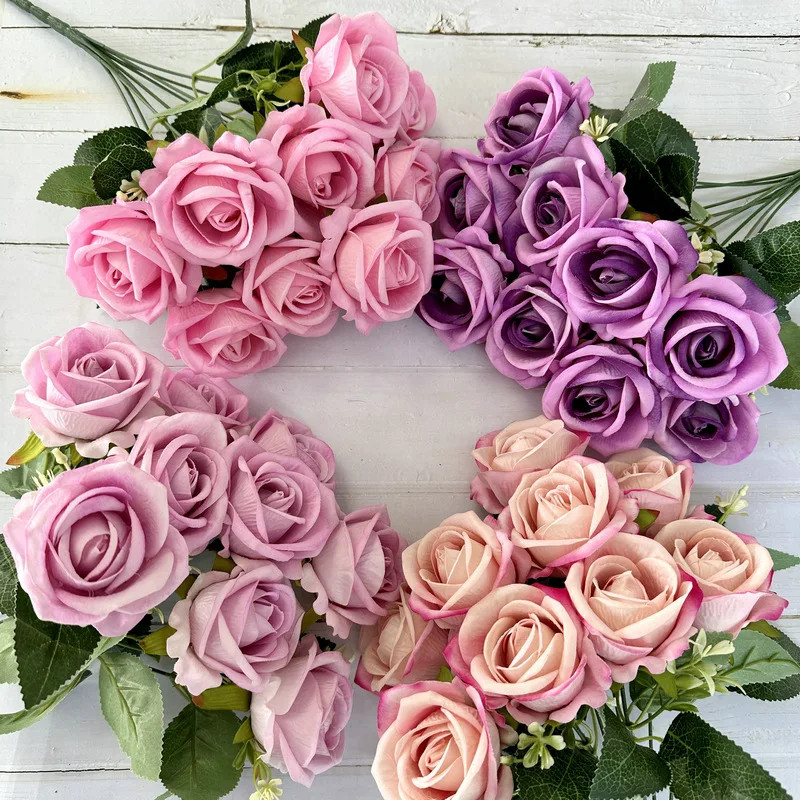 9 Heads silk Rose Artificial Flower Bouquet Home Table Vase Deco Floral