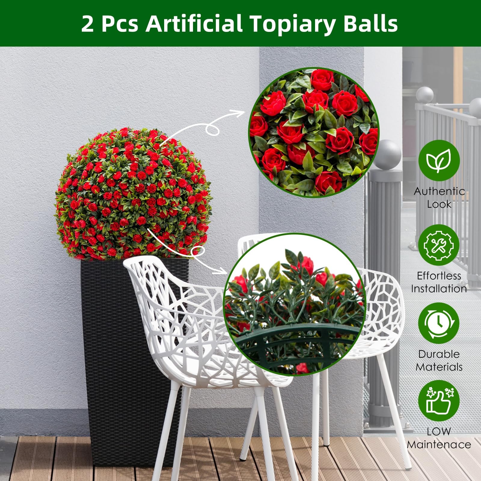 2PCS 17″ Flower Topiary Ball Decorative Balls Artificial Topiary Ball Decoration