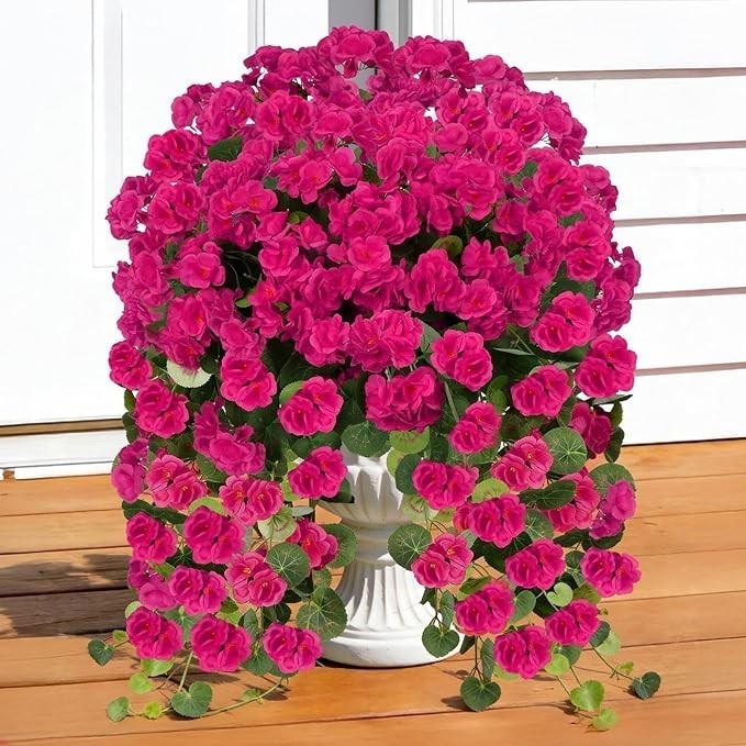 4 PCS Faux Geraniums Flowers for Outdoor Planters Artificial Hanging Flowers Spr