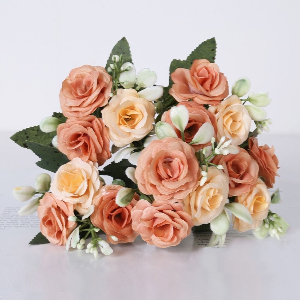 Faux Rose Bouquet with 15 Plastic Blooms for Bridal Use or Interior Decoration