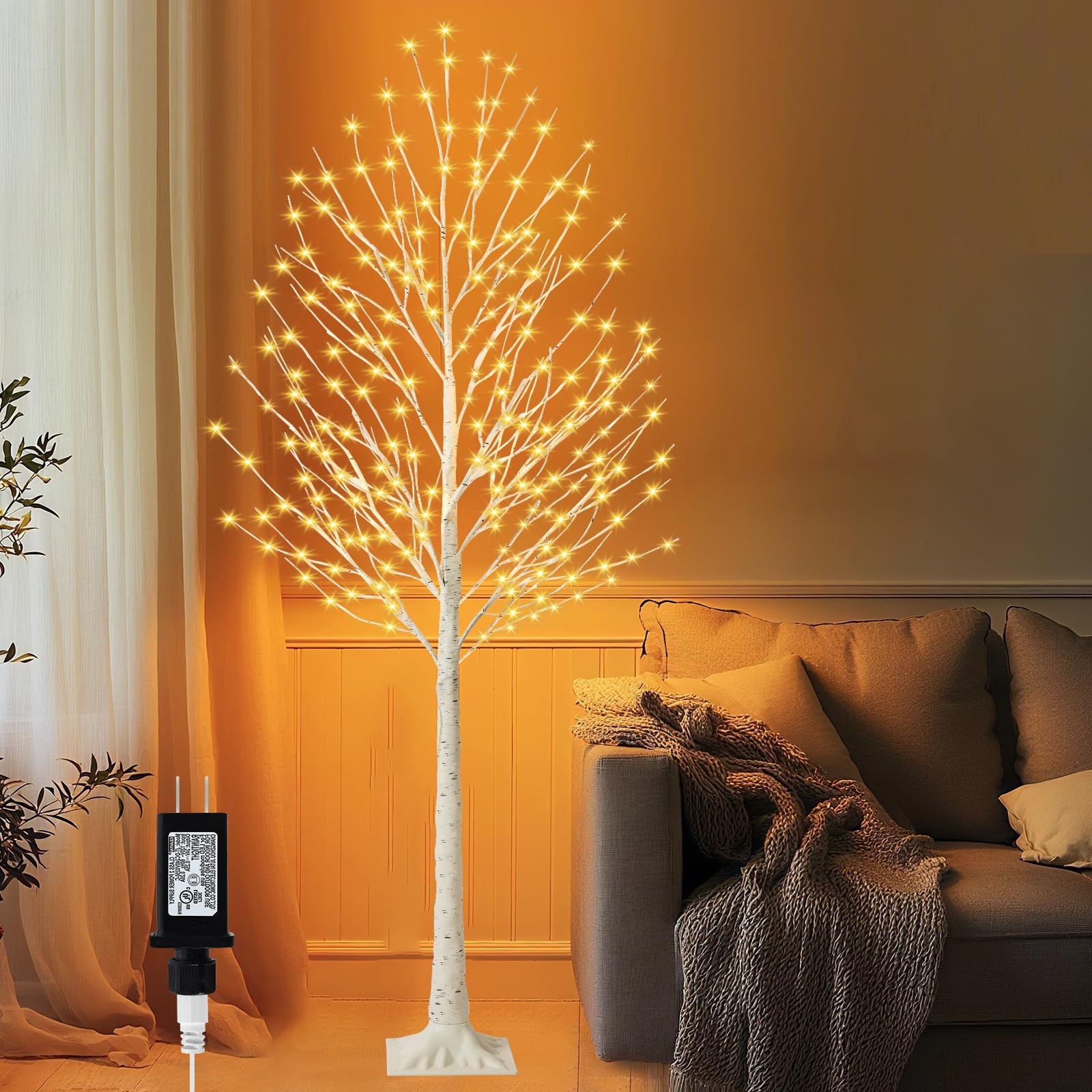 6FT Lighted Birch Tree with 144 LED Lights, Artificial Light Up Tree, Decorat…