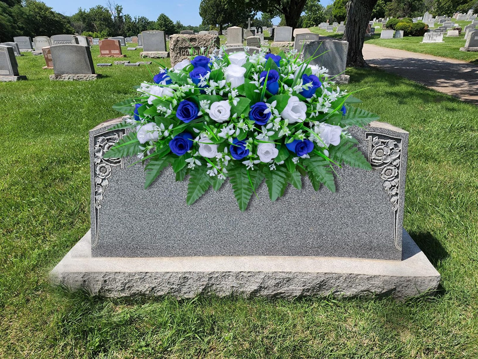 Artificial Cemetery Flowers Saddle-Shaped Tombstone Decorations Non-Fading UV…