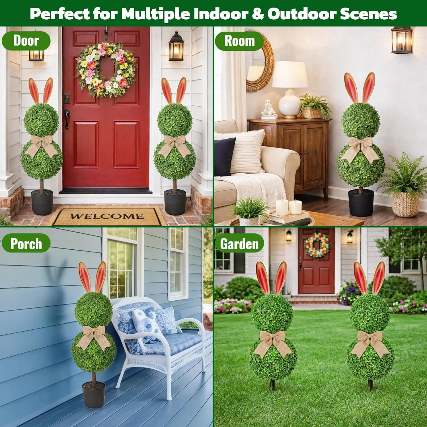3 Ft Artificial Bunny Topiary Trees – Easter Decor for Indoor & Outdoor