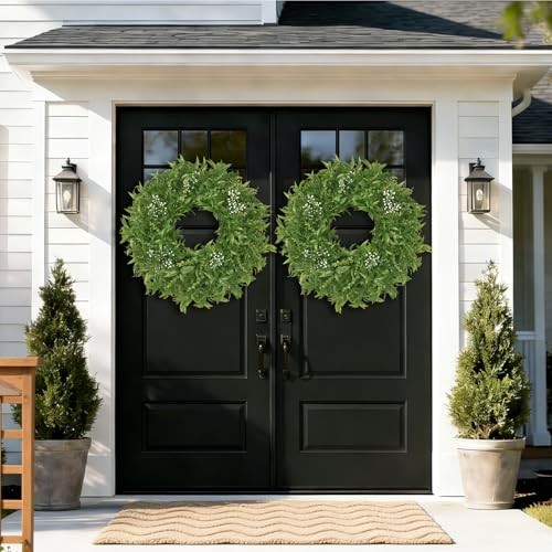26 Inch Large Boxwoods Wreaths for Front Door Artificial Eucalyptus Green