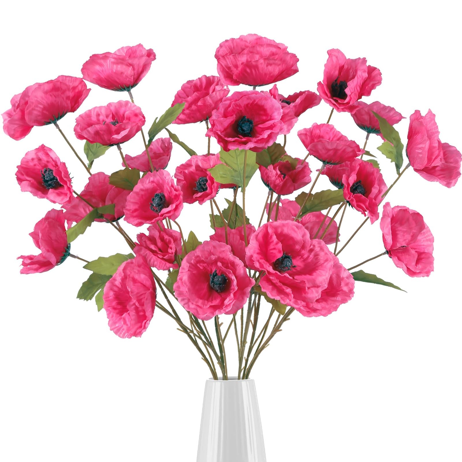 6 PCS Hot Pink Artificial Poppies Silk Flowers 32 Inch Wedding Party Decor
