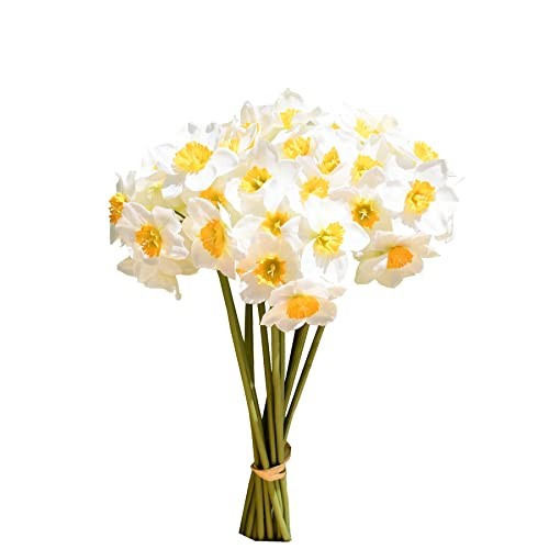 12 Stems Silk Daffodils – Artificial Spring Centerpiece Flowers for White