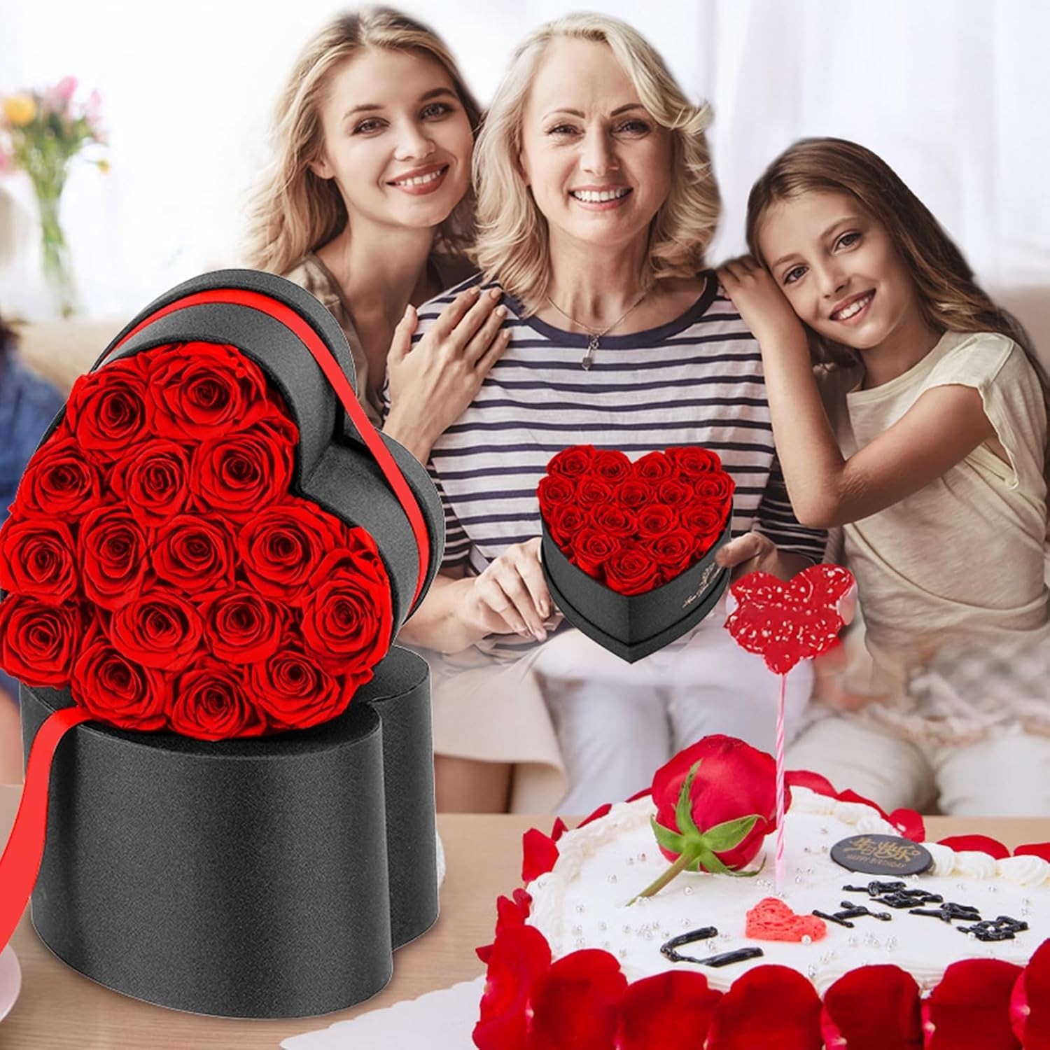 Preserved Roses Flowers for Delivery 16 Pcs, Forever Flores in Heart Box with Ne