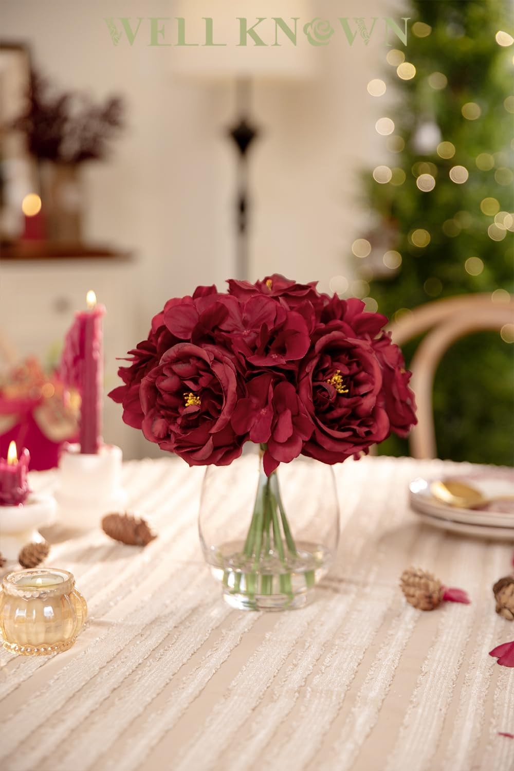 Artificial Austin Roses and Hydrangea Petals, 11.5″ H Silk Roses Flower Bouqu…