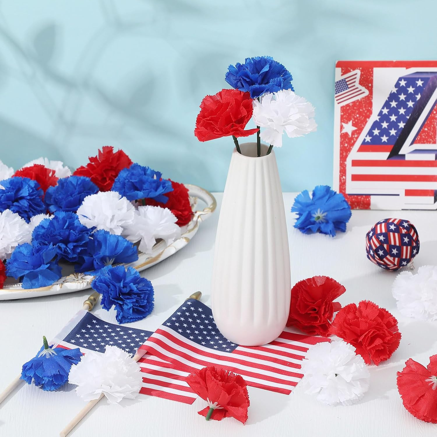 50 Pcs 4Th of July Marigold Flower Bulk Red White and Blue Flowers Memorial Day