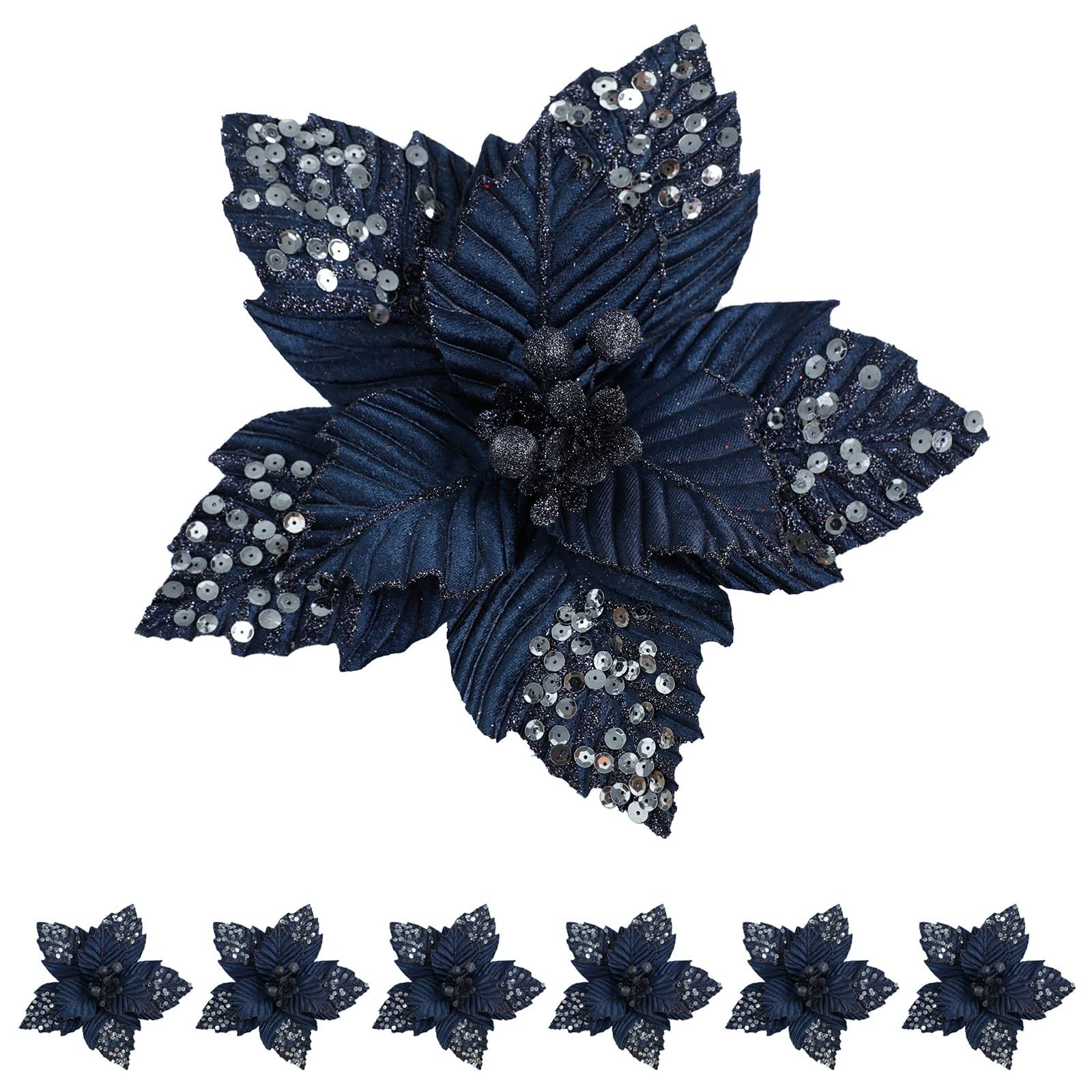 11 Inch Large Christmas Glitter Poinsettia Artificial Gold Flowers for Decora…