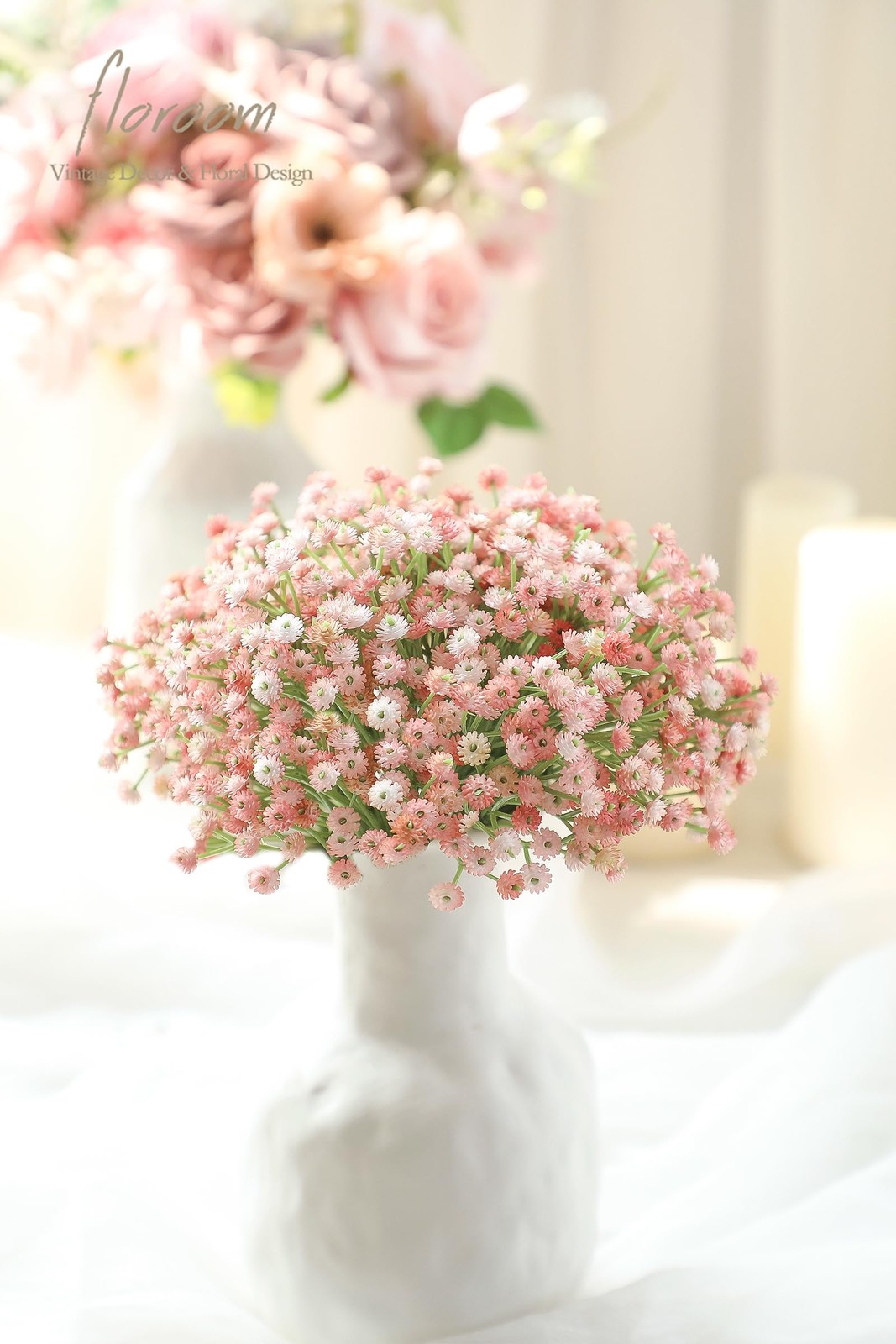 Dusty Rose Blush Pink Real Touch Artificial Babys Breath Fake Flowers 18 PCS
