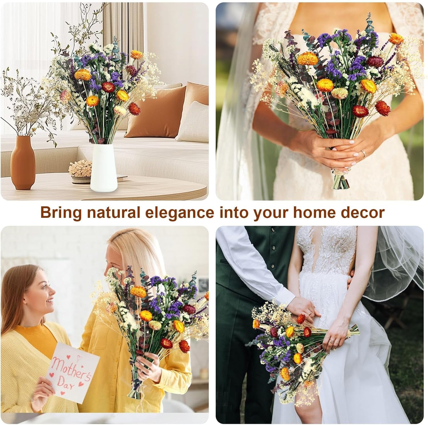Natural Dried Flower Bouquet, 17″ DIY Floral Arrangements with Eucalyptus…