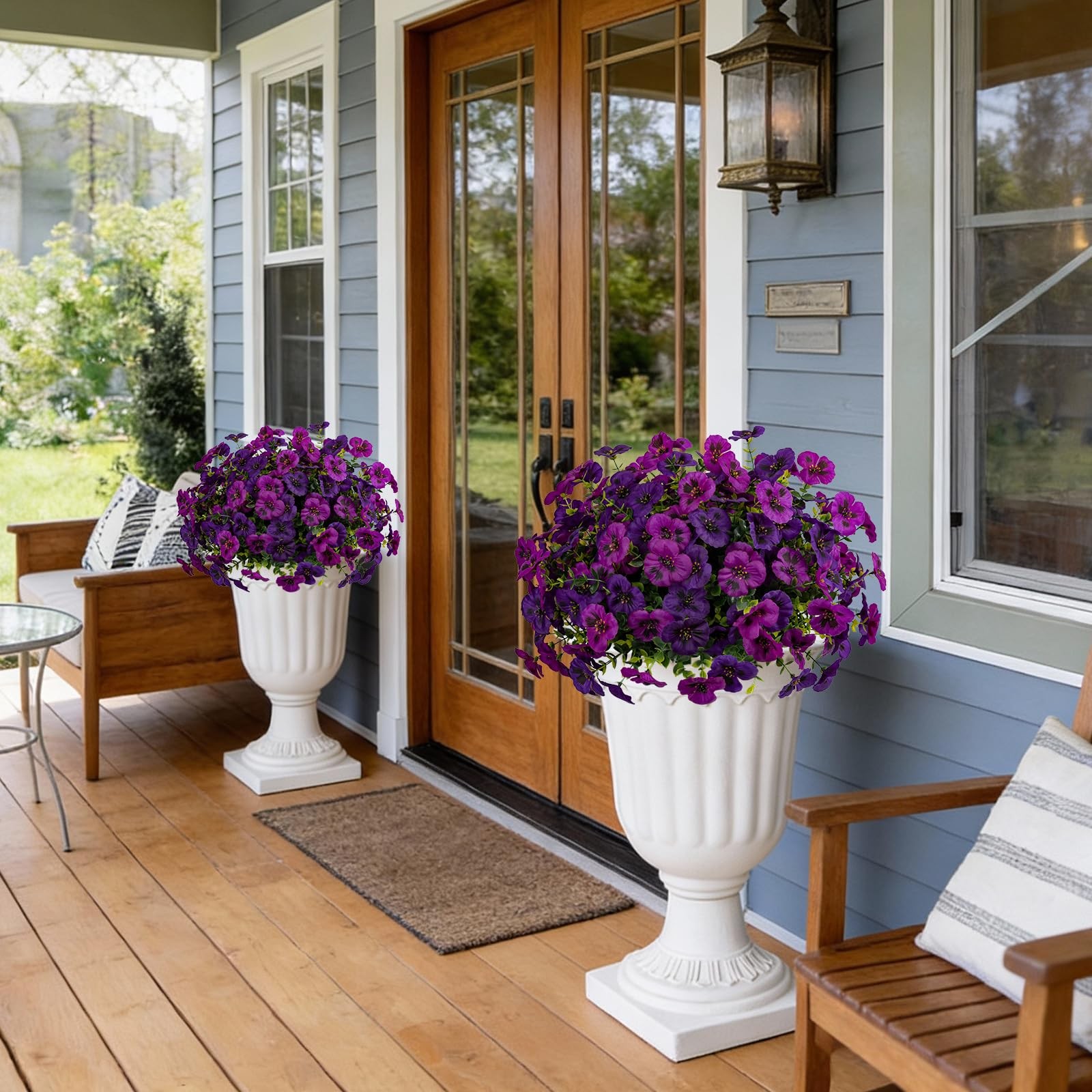 12 Piece Outdoor Artificial Flowers Fake Pansies -Two-Tone Faux Flowers per Stem