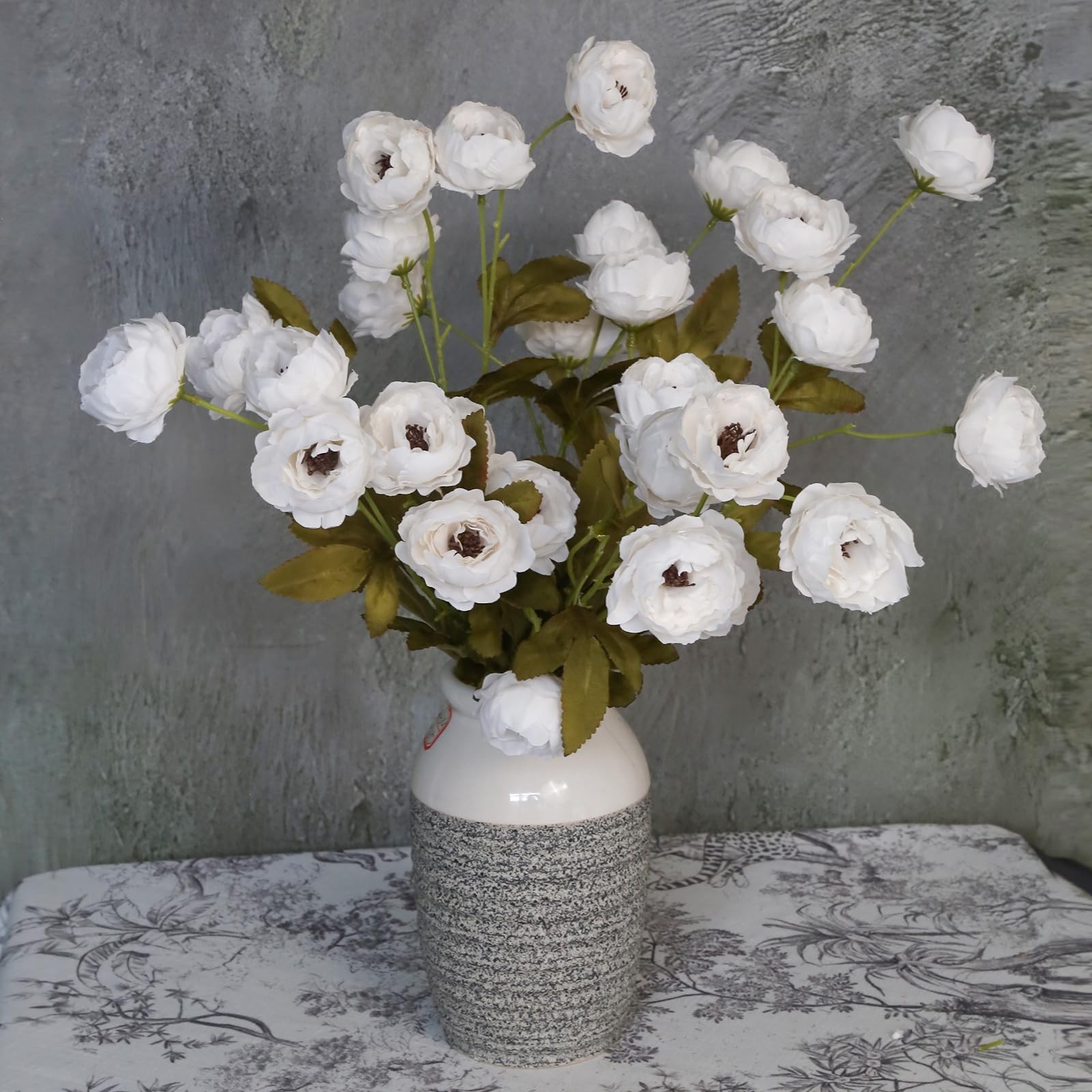 27″ Long Stems Artificial Peonies Flowers 5 Pcs 30 Head Vintage Peonies Branc…
