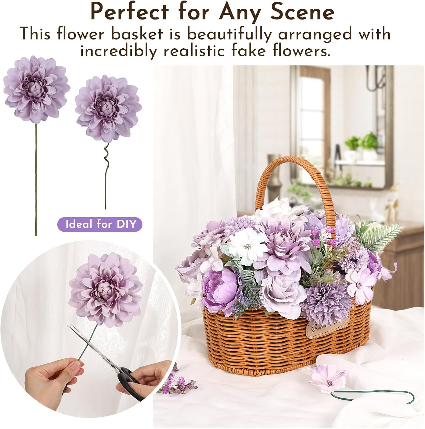 Artificial Flowers Combo Purple Rose Hydrangea Fake Vintage