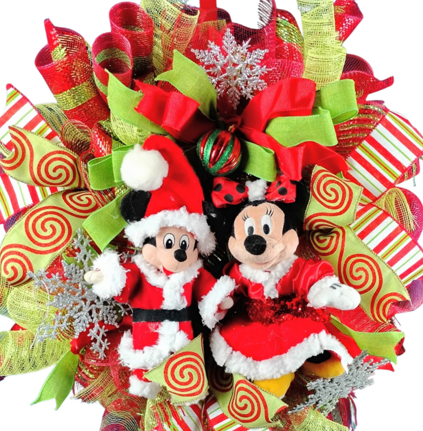 Mickey and Minnie Mouse Christmas Wreath Large 24″ Red & Green Front Door Decor