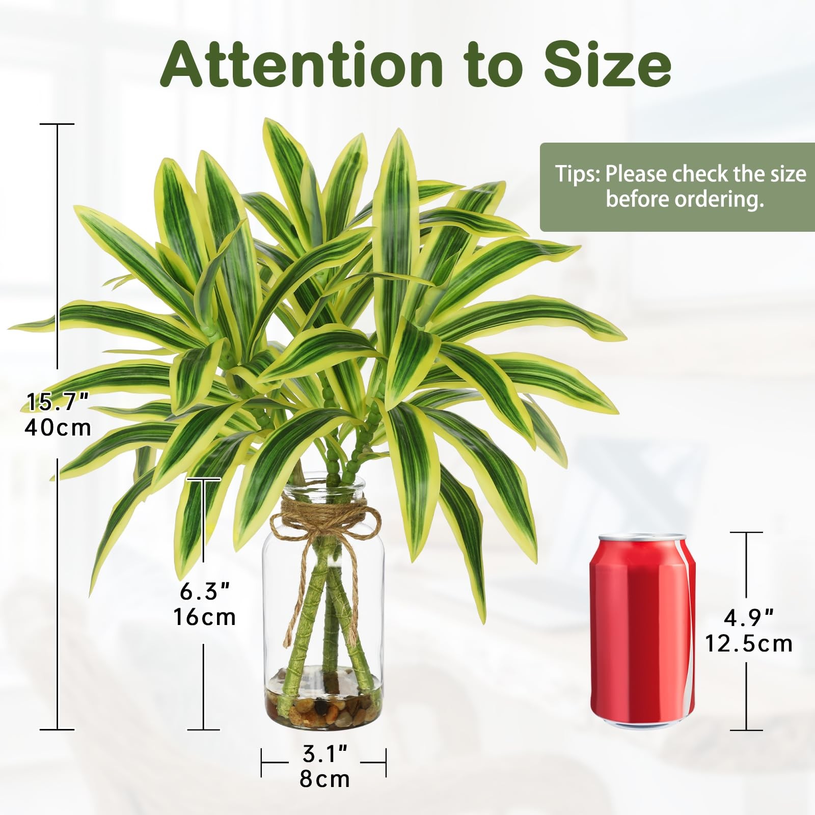 Faux Greenery Stems in Vase Dracaena Aritificial Plant in Glass Vase with Fau…