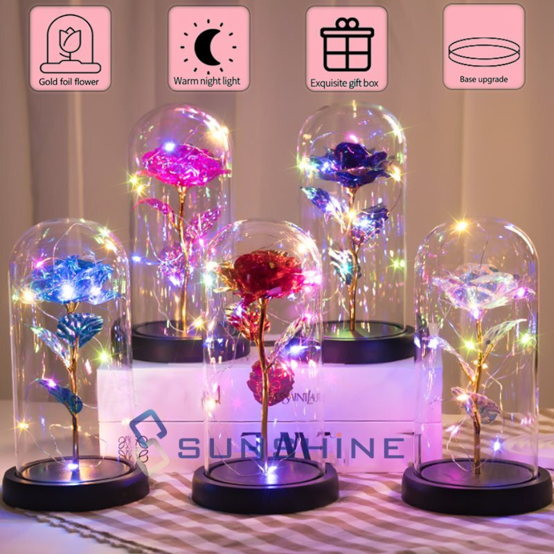 Enchanted Galaxy Rose Crystal in Glass Dome Rose LED Light Up Rose Mothers Gifts