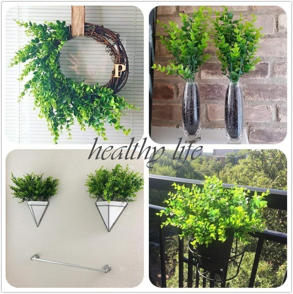 Artificial Shrubs Bushes, Plastic Eucalyptus Leaves Fake Green Plants Wedding…