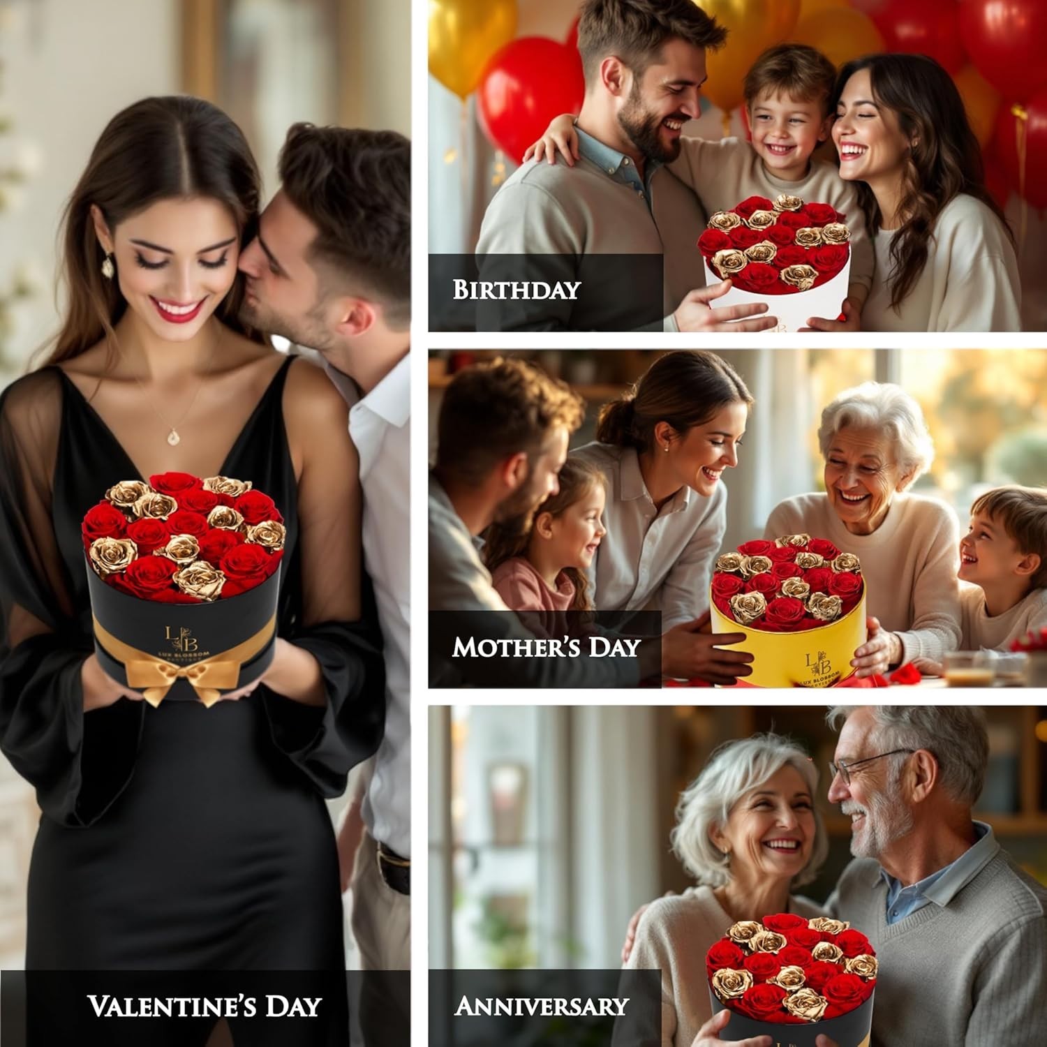 Luxury Red & Gold Roses Gifts for Women Black Box