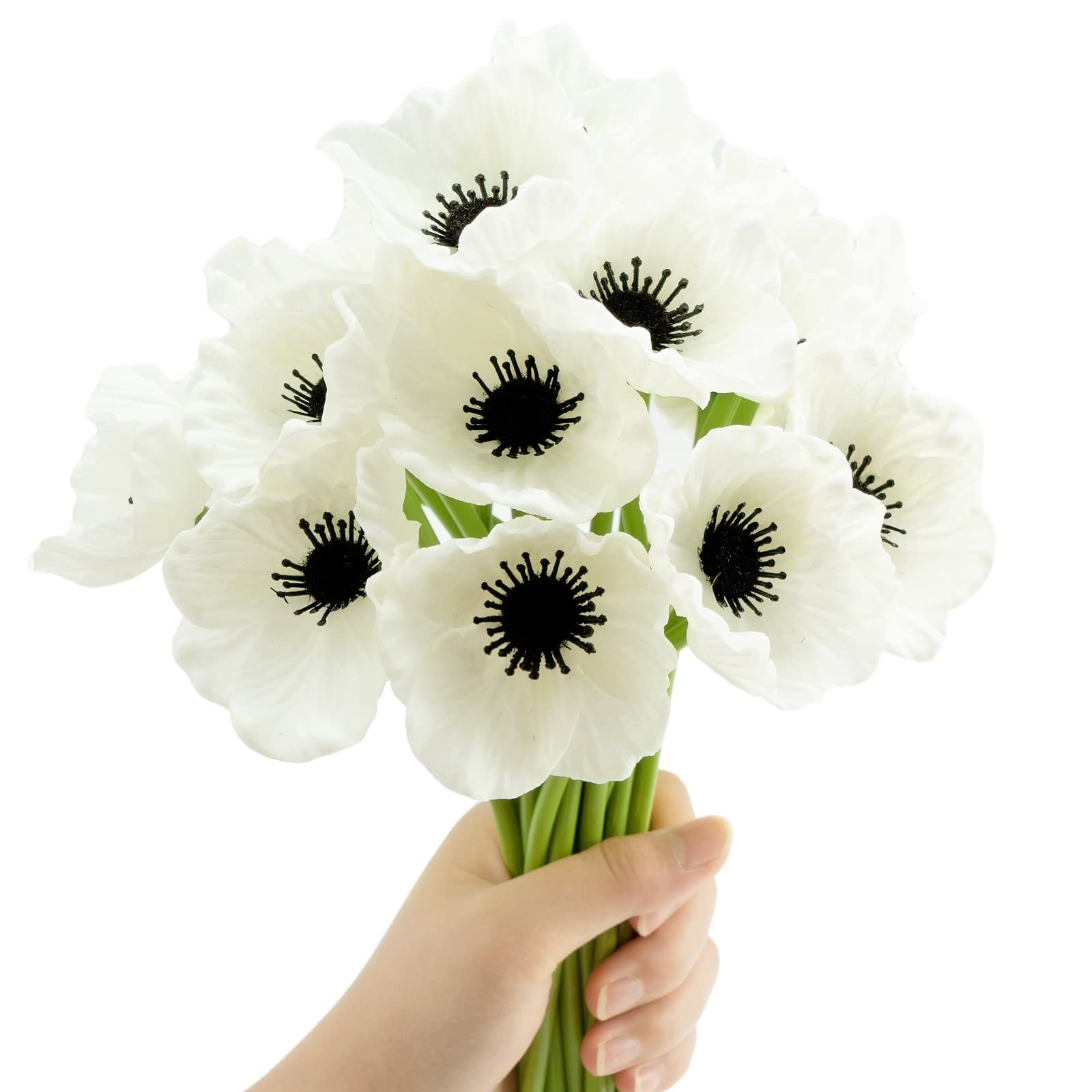 Artificial White Flower, 24 PCS Black and White Flowers, 11 Inch Silk Anemone…