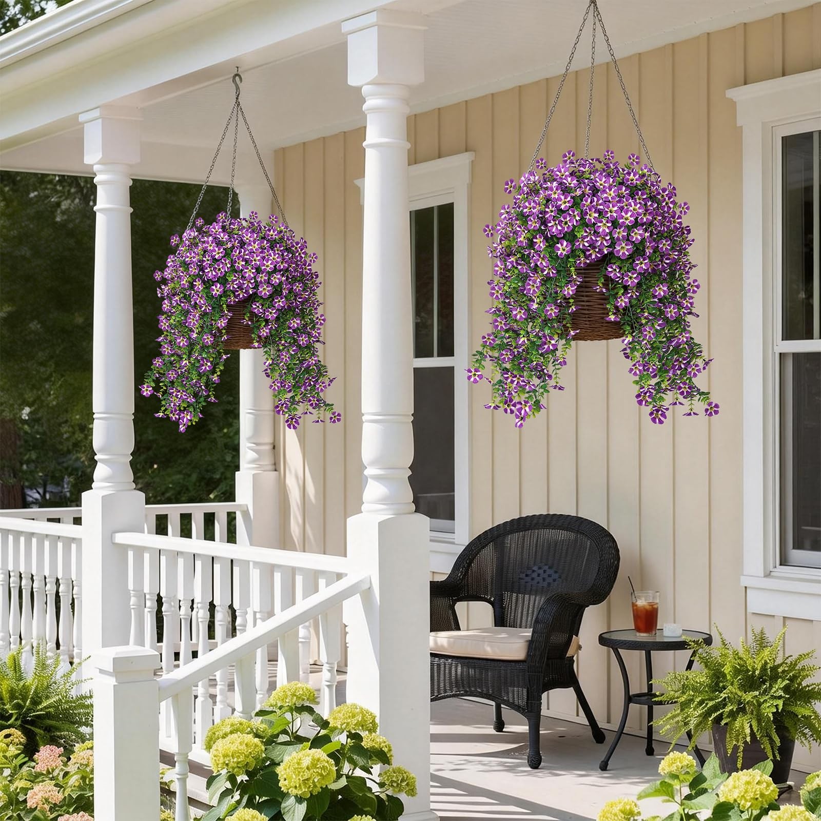4 Bundles Artificial Hanging Morning Glory Flowers for Outdoor, Realistic Han…