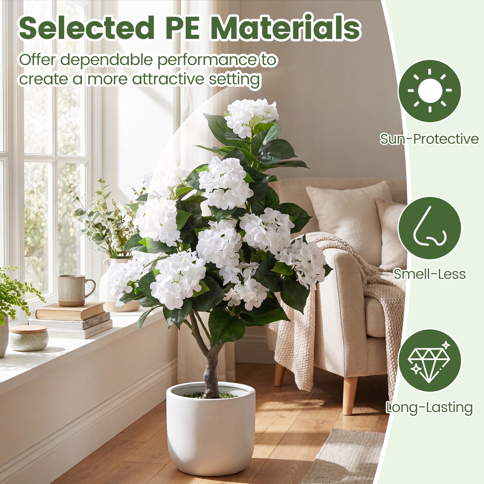 2-Pack Artificial Hydrangea Tree, 43.5″ Faux Flower Plants with 11 Blooms&Trunk